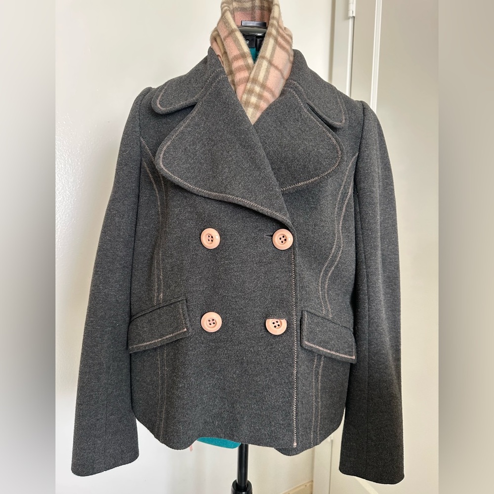 Anthropologie Charcoal Double-Breasted Pea Coat